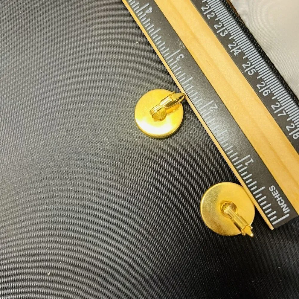 Vintage Yellow SMILEY FACE Button Gold Fun Cute Happy Joy Grin Earrings 1425
